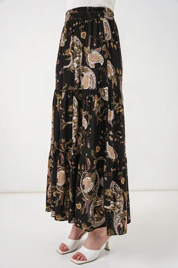 1898 Desenli Uzun Etek - Düz Siyah