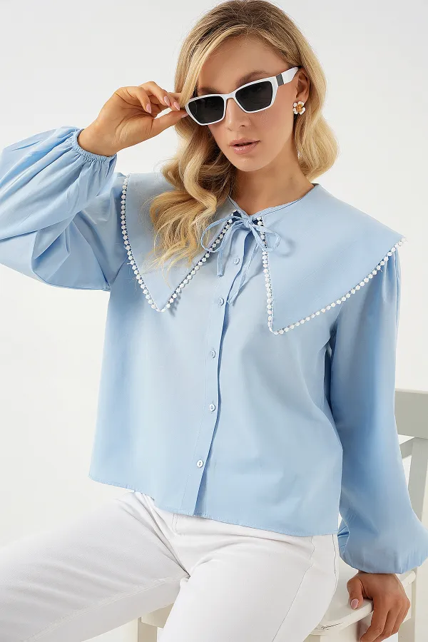 Chemise à col bébé pour femme 20314 - Bleu