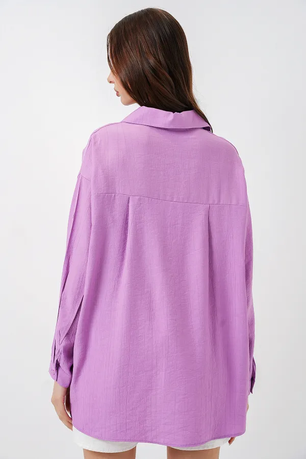 Kadın Uzun Oversize Gömlek 20334 - Lila