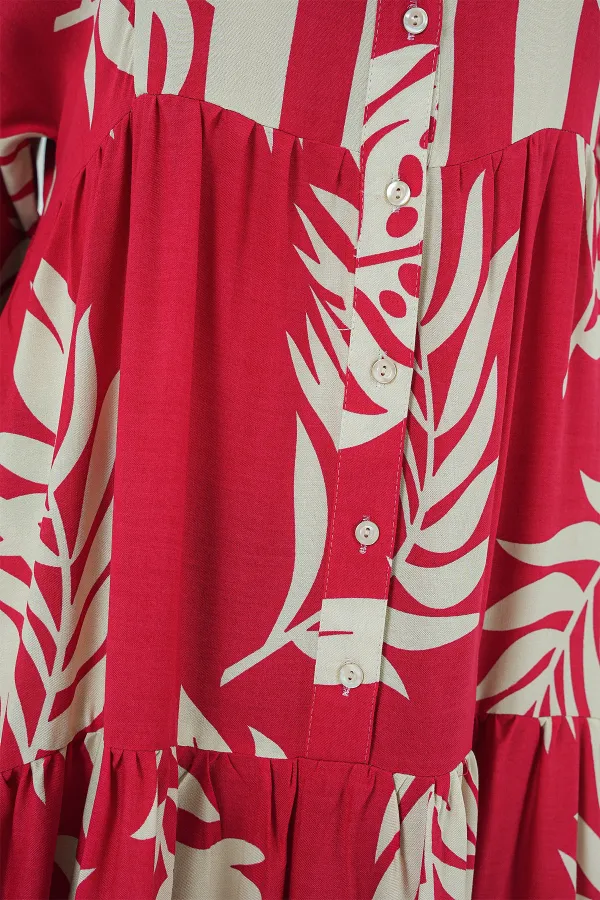 Robe hijab à motifs authentiques 2423 - Rouge H.