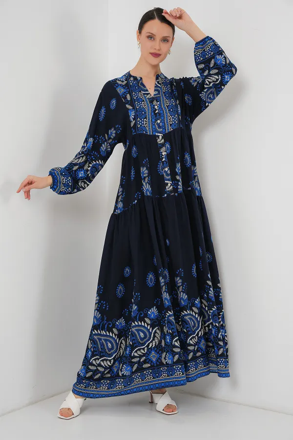 Robe hijab à motifs authentiques 2423 - Bleu marine 1