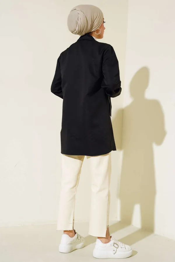 5908 Cep Kapaklı Kısa Trençkot - Siyah