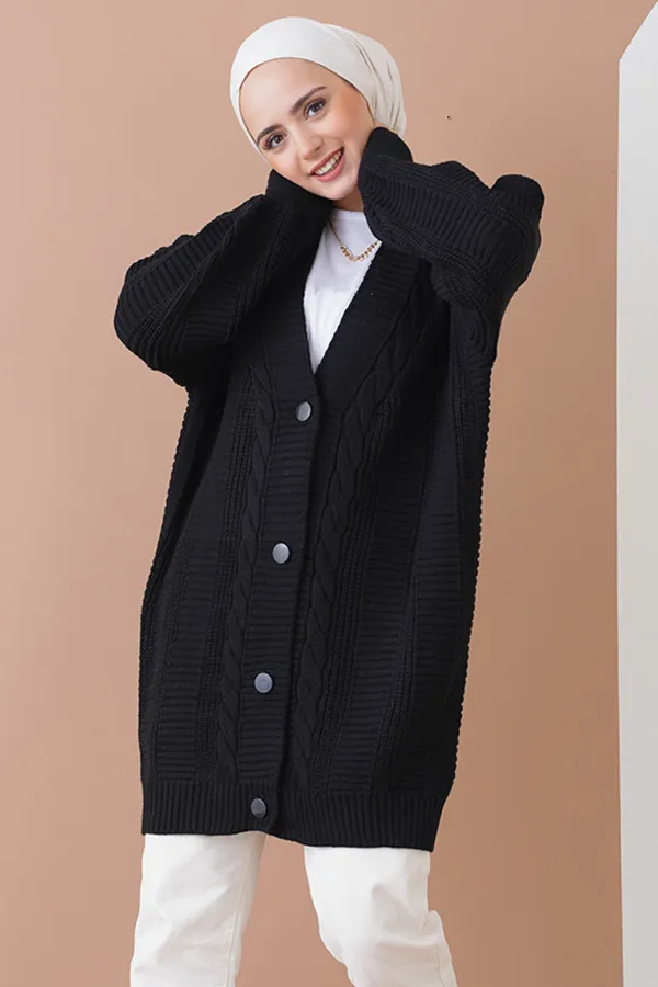 15768 Hijab Knitwear Cardigan - Black