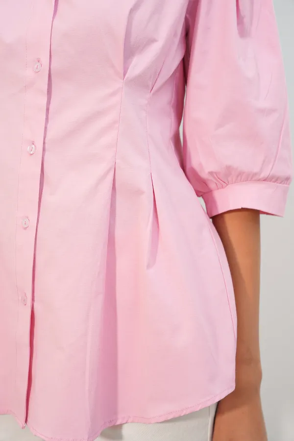 Women's Long Waist-Fitting Shirt 20383 - Pink Women's Long Waist-Fitting Shirt 20383 - Pink