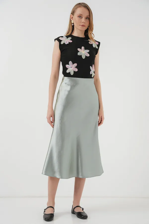 15806 Satin Skirt - Çağla