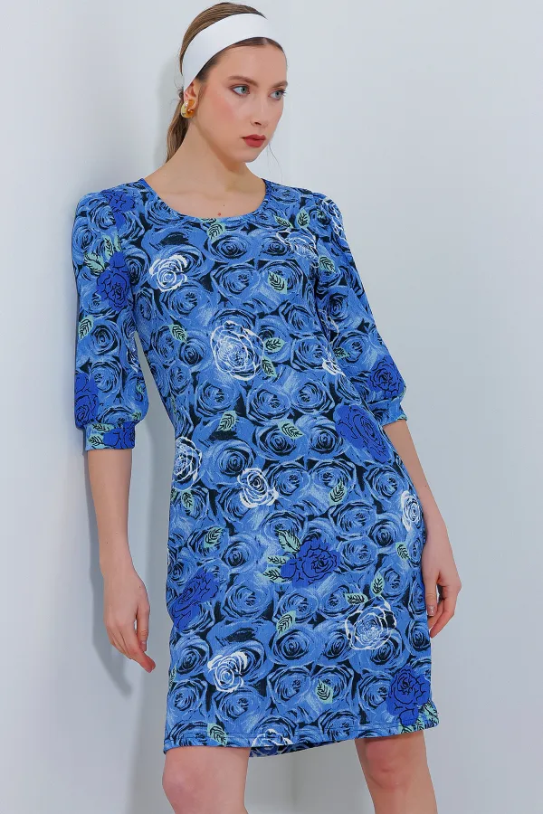 Robe midi à motif rose saxonne pour femme 2477