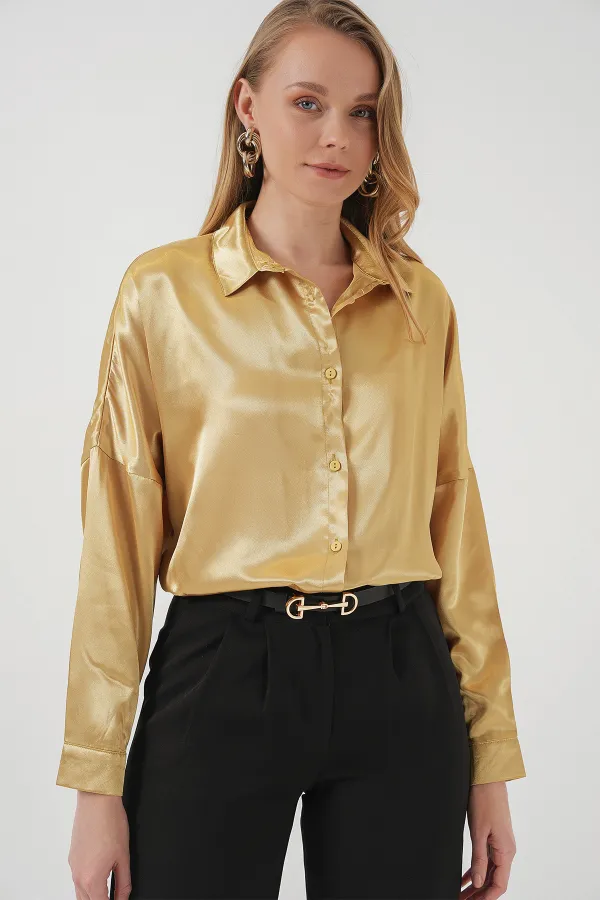 Chemise oversize en satin 3985 - Jaune doré