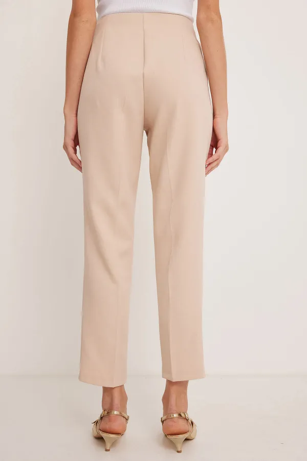 Pantalon beige taille haute pour femme 6650