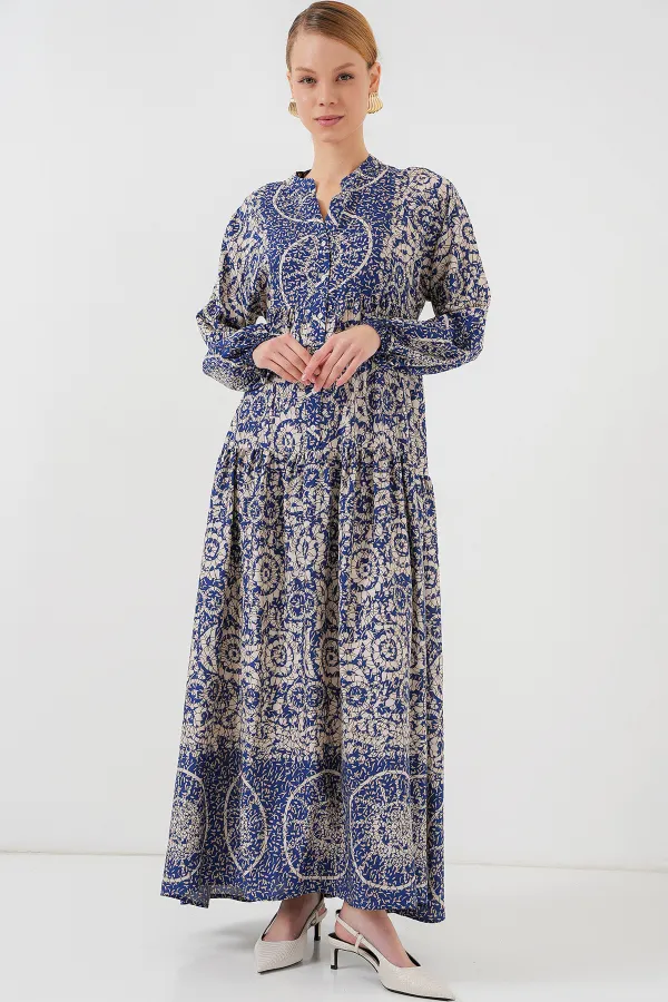 Robe hijab à motifs authentiques 2423 - Bleu marine 7