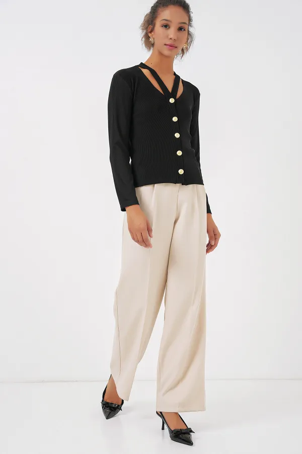 Gilet basique en maille boutonnée 924 - Noir