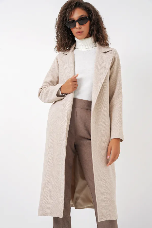 9118 Double Breasted Cashmere Coat - Cream