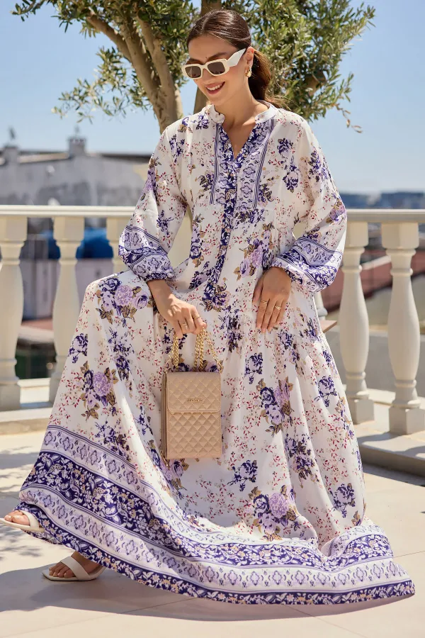 Robe hijab authentique à motifs 2423 - Violet