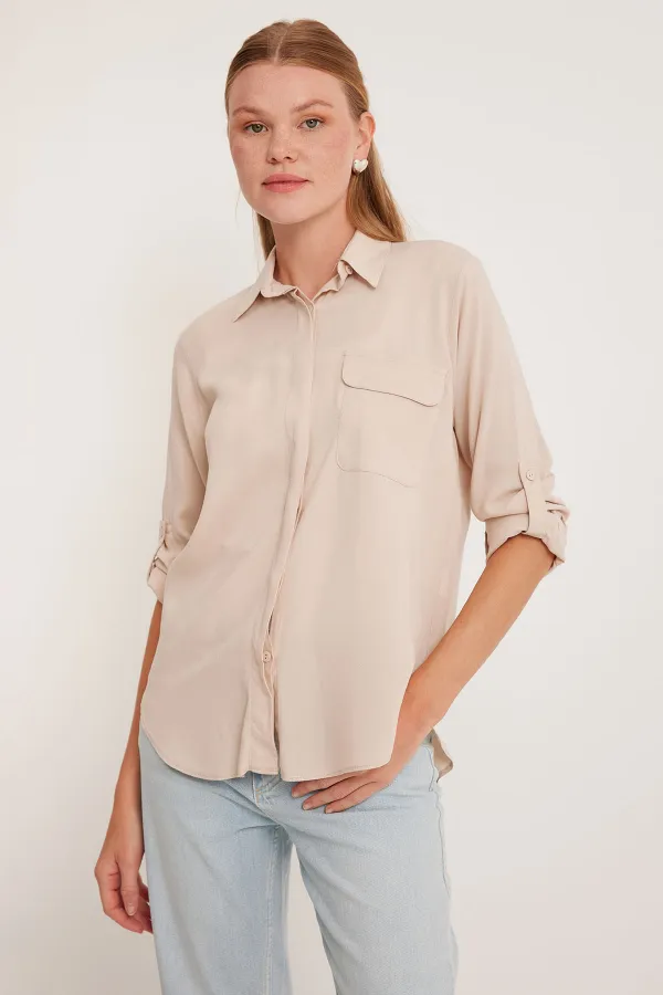 Women's Pocket Detailed Shirt 20234 - Cream