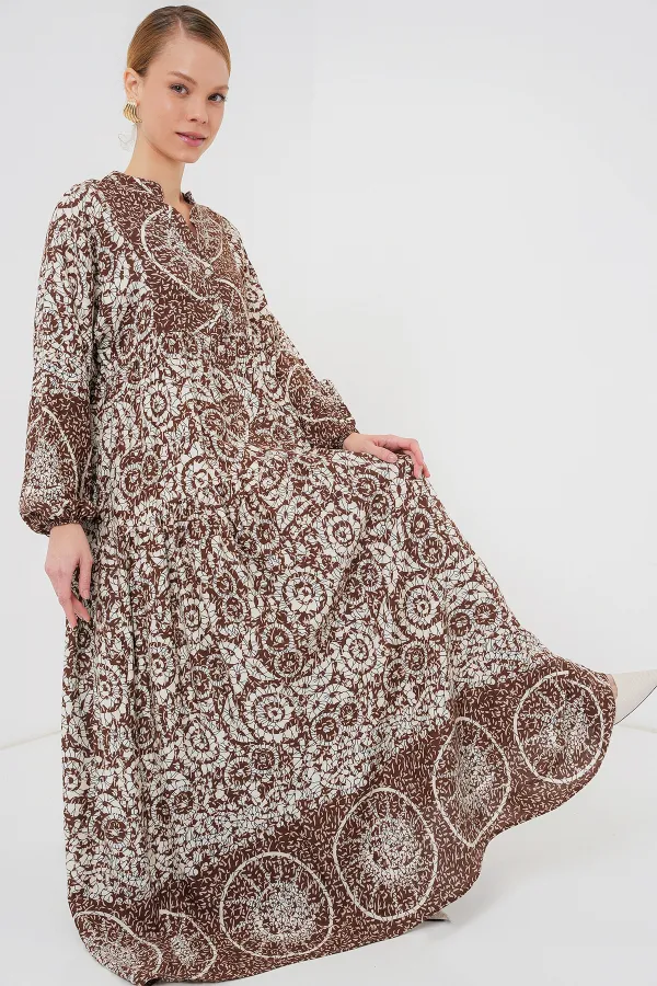 Robe hijab à motifs authentiques 2423 - Noire