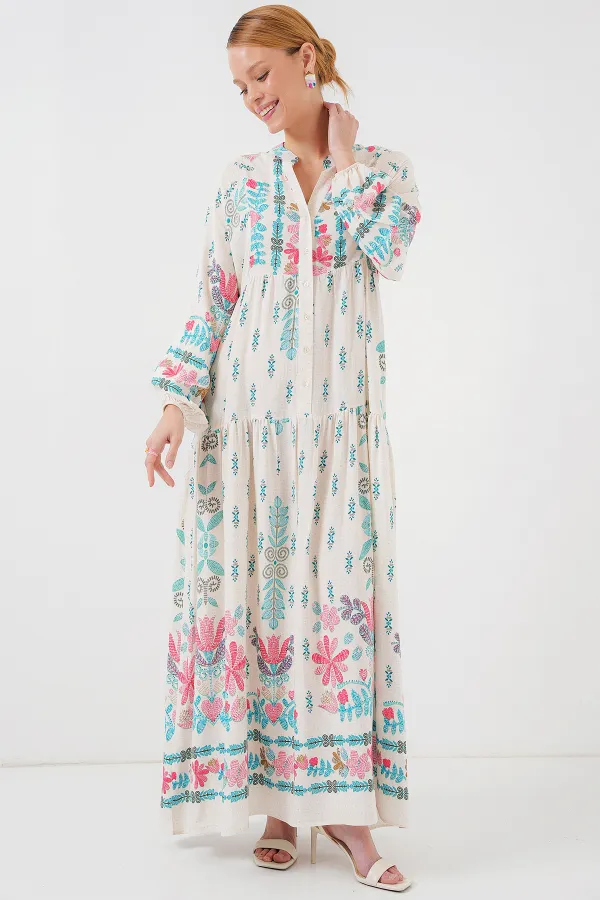 Robe hijab à motifs authentiques 2423 - Bleu clair