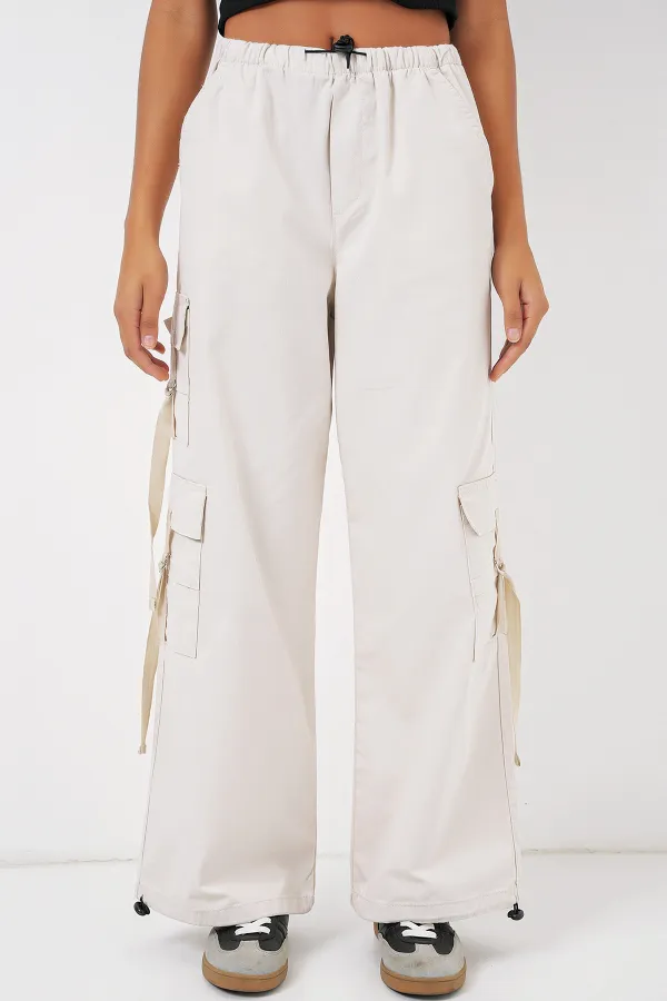 6691 Pantalon cargo large - Écru