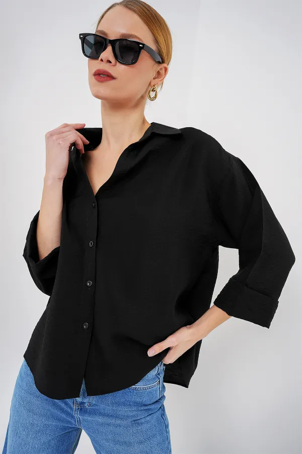 Chemise oversize à manches courtes pour femme 20315 - Noire