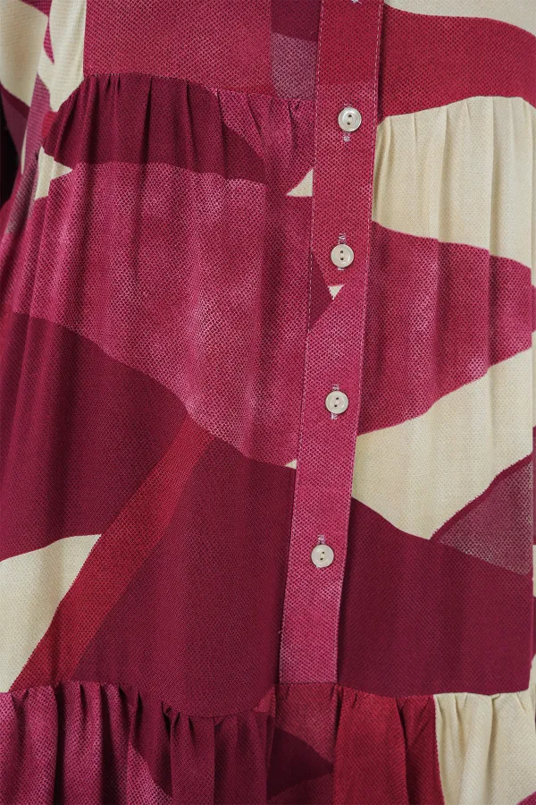 Robe hijab à motifs authentiques 2423 - B. Bordeaux