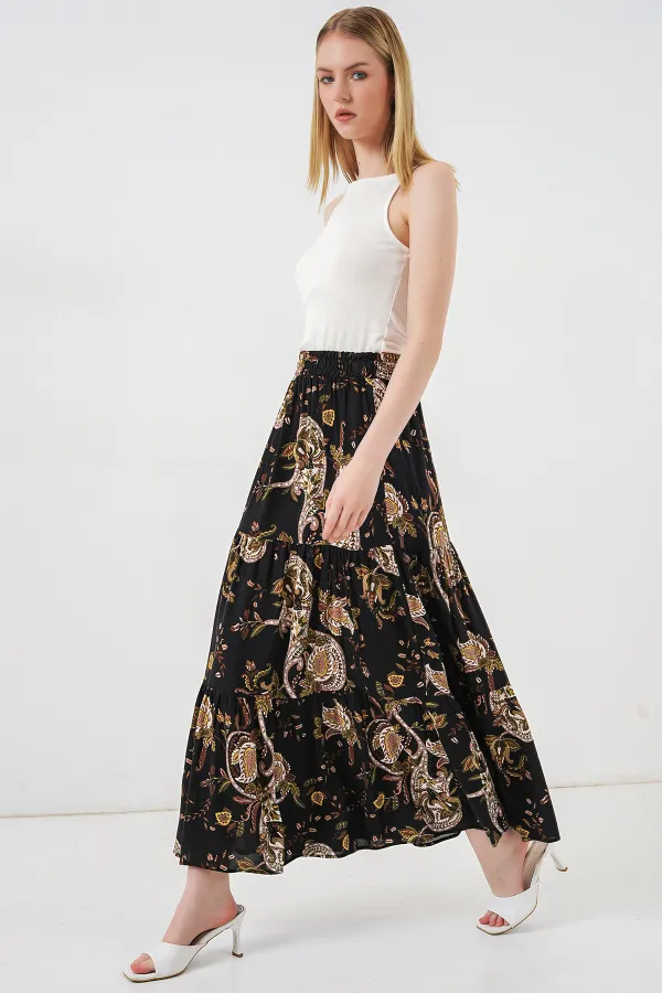 1898 Desenli Uzun Etek - Düz Siyah