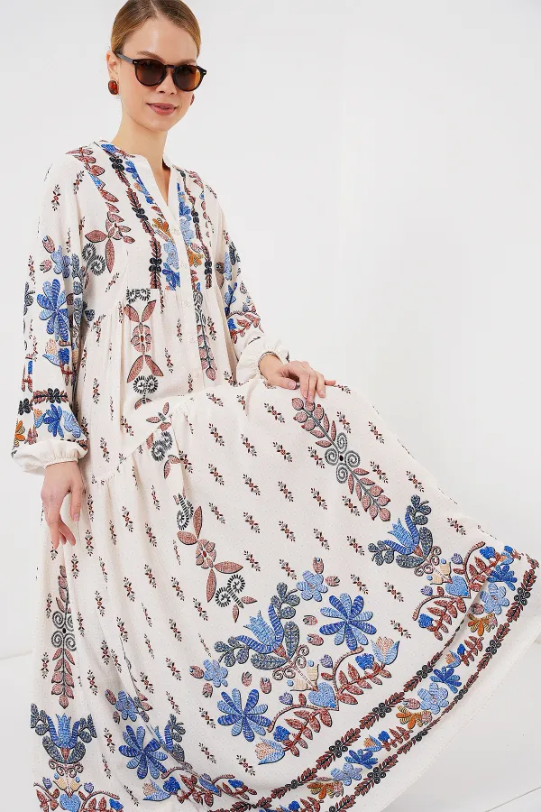 Robe hijab à motifs authentiques 2423 - Bleu Z.