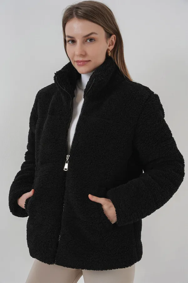 Manteau en peluche doublé 5178 - Noir