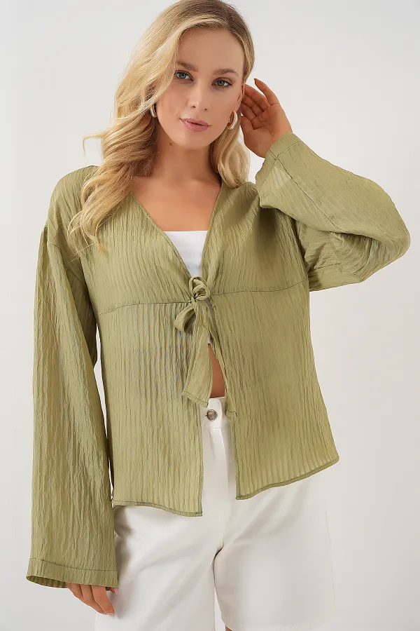 Women's Lace-Up Blouse 952 - Çağla