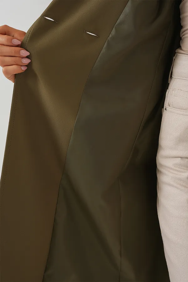 9104 Double-Breasted Lined Trench Coat - Khaki