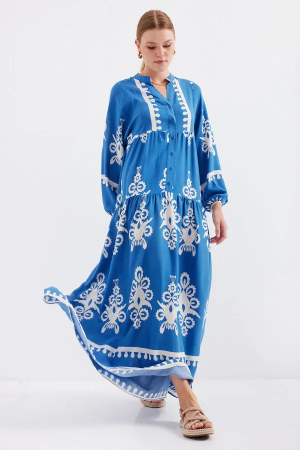 Robe hijab authentique à motifs 2423 - Blanc - Indigo