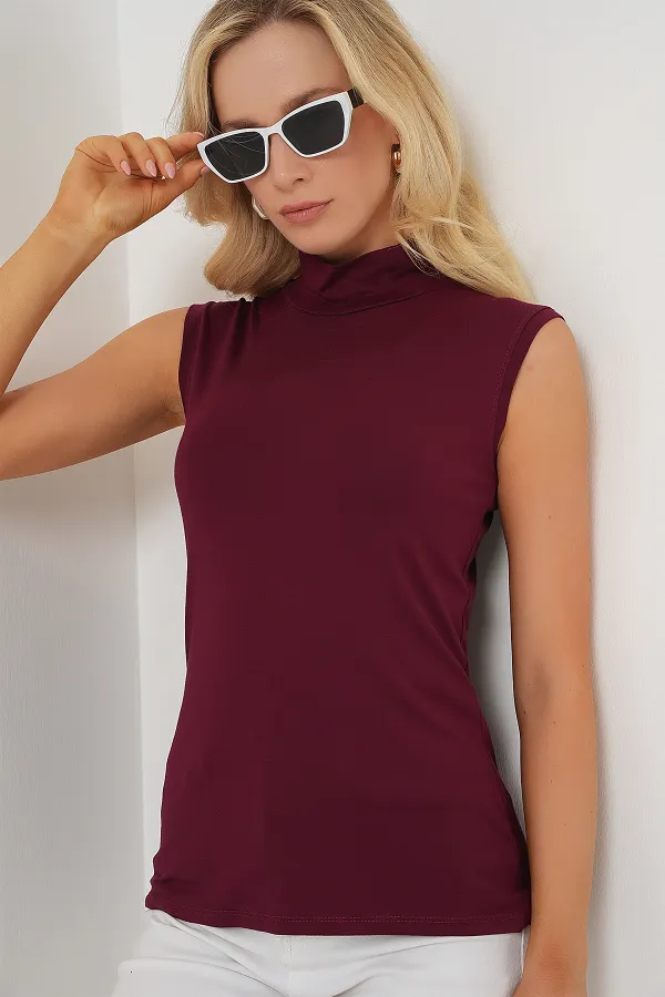 Kadın Kolsuz Body 4348 - Bordo