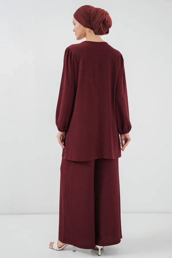 Ensemble tunique et pantalon pour femme 6663 - Rouge bordeaux
