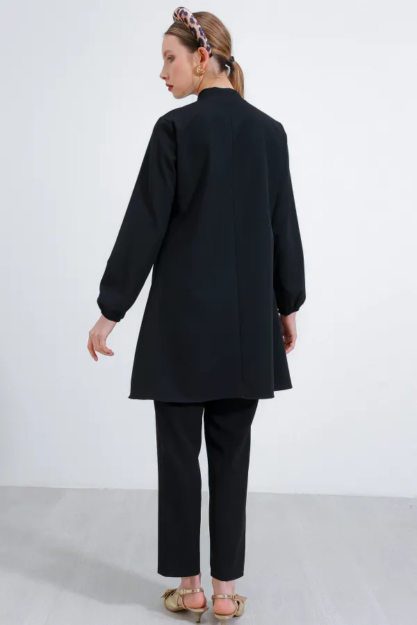 Ensemble pantalon et tunique noirs en maille pour femme 6654