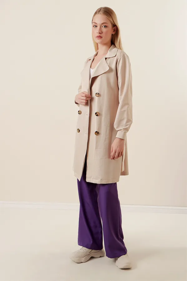 Trench-coat court croisé 5864 - Beige