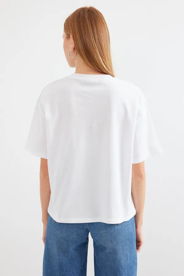 4318 Printed Basic T-Shirt - White