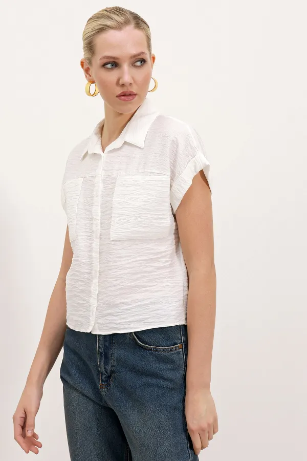 Chemise à manches courtes à double poche 20198 - Blanche