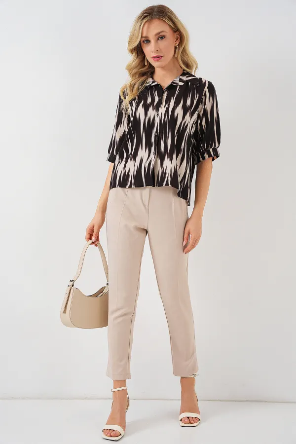 T-shirt court à manches courtes à motifs pour femme 20337 - Noir