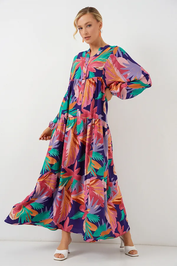 2423 Authentic Patterned Hijab Dress - A.Pudra