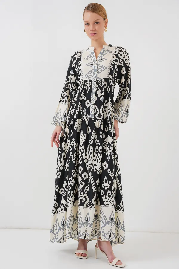 Robe hijab à motifs authentiques 2423 - Noir 8