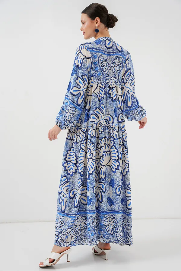 Robe hijab à motifs authentiques 2423 - Bleu foncé