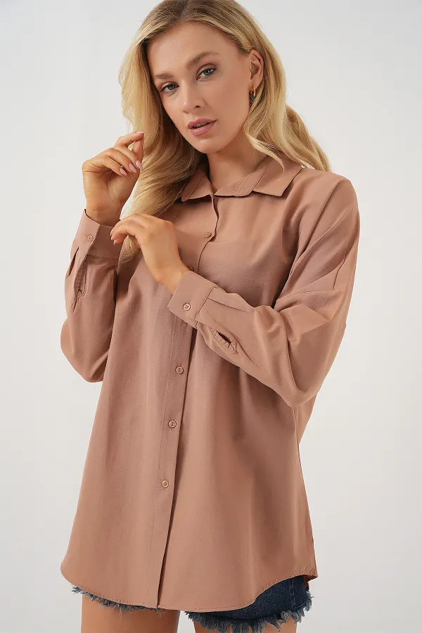 Chemise basique longue oversize 3900 - Camel