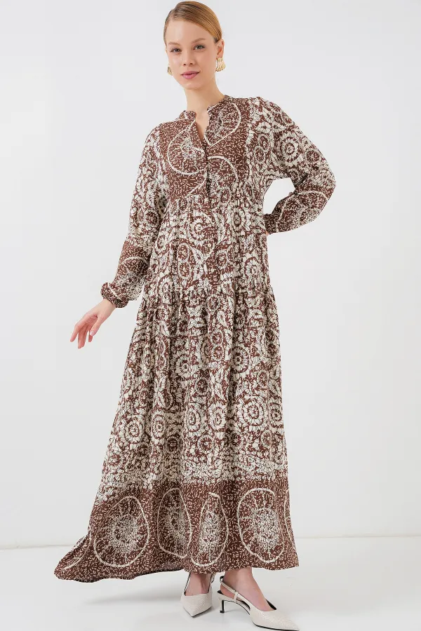 Robe hijab à motifs authentiques 2423 - Noire