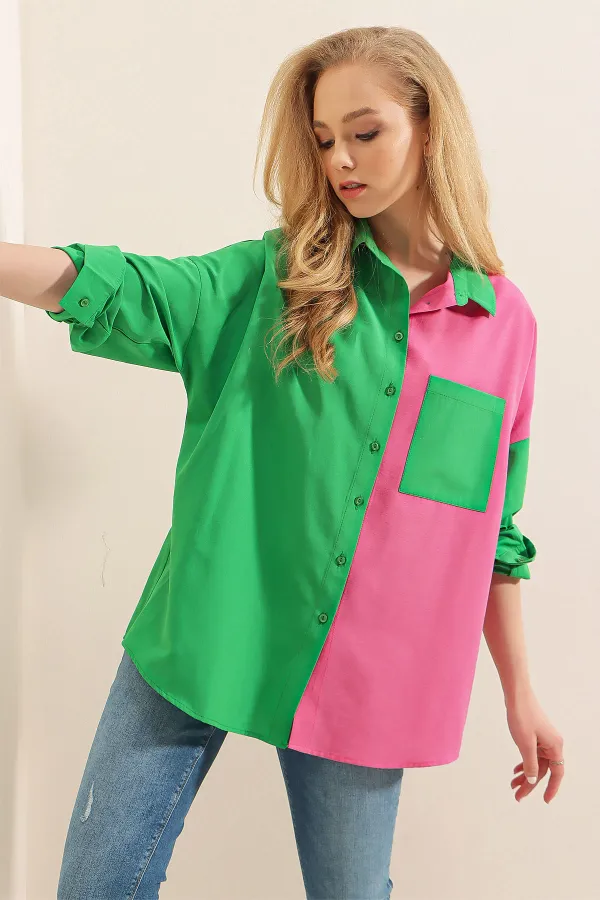 20116 Block Color Shirt - Green