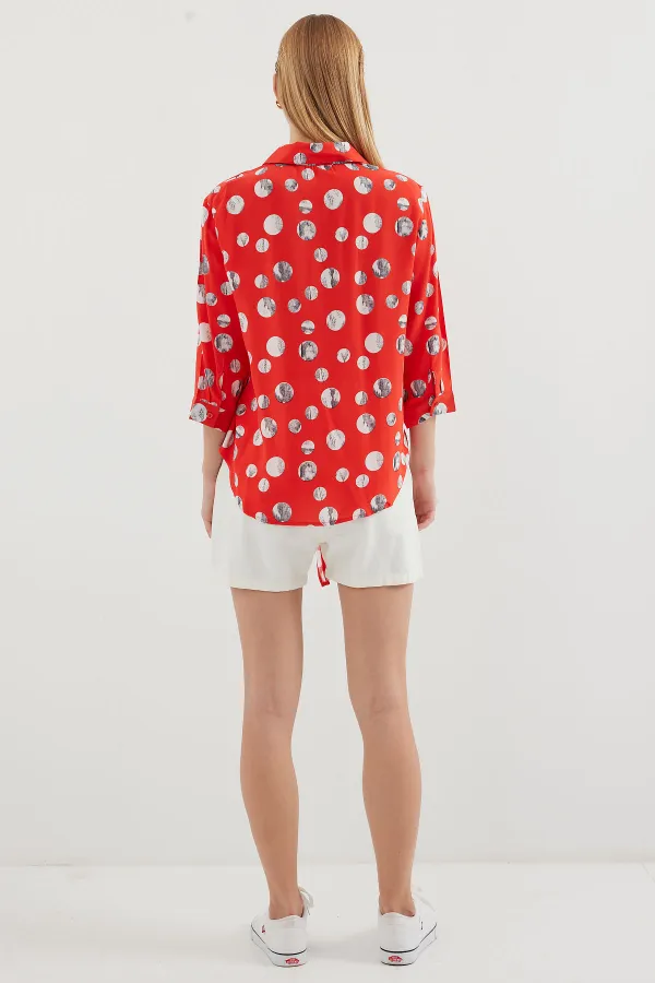 Chemise à motifs nouée sur le devant - Rouge 20243