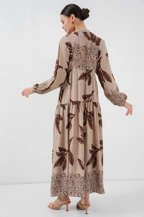 Robe hijab à motifs authentiques 2423 - Beige F.