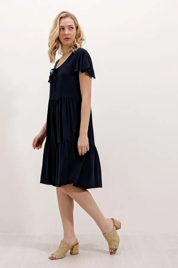 2352 V-Neck Short Dress - Light Navy Blue