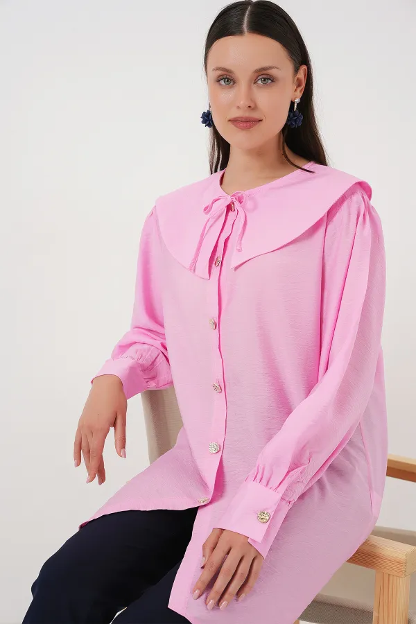 Women's Peter Pan Collar Long Tunic 5967 - Pink