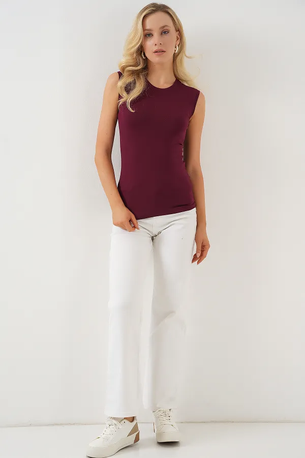 Kadın Kolsuz Body 4347 - Bordo