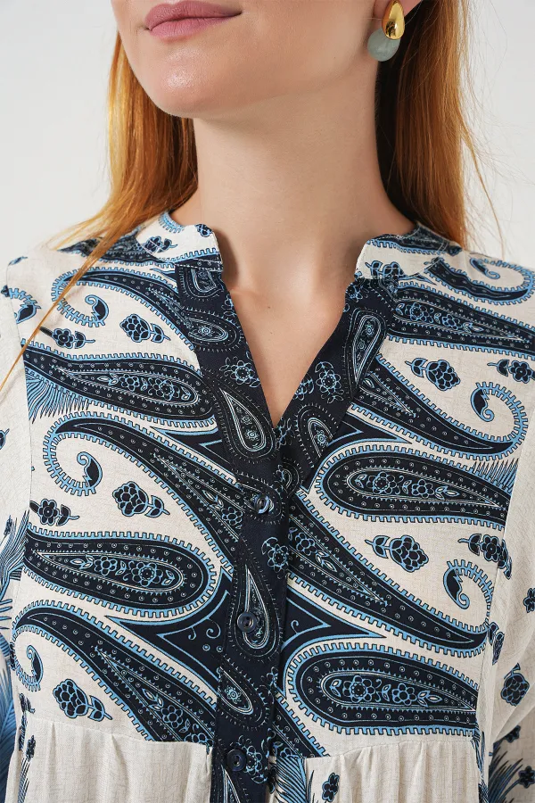 Robe longue hijab à motifs pour femme 2585 - Bleu marine clair