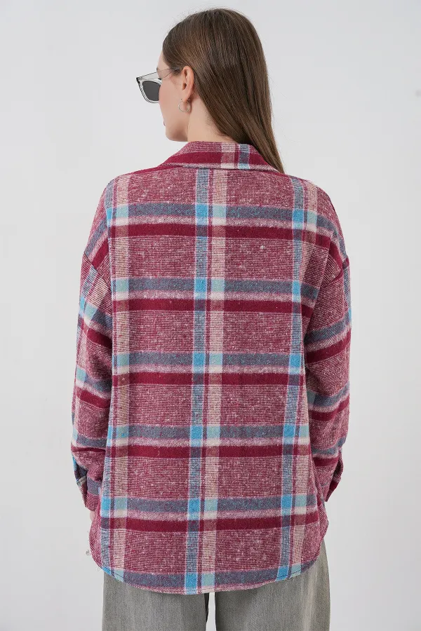 Chemise de bûcheron oversize à carreaux pour femme 3854 Violet