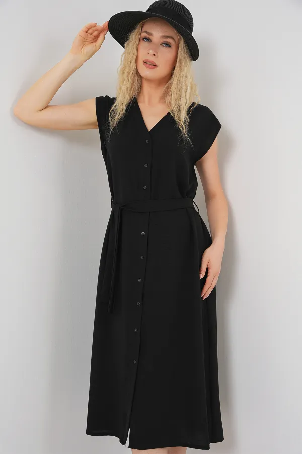 Women's Sleeveless Belted Ayrobin Dress 2568 - Black