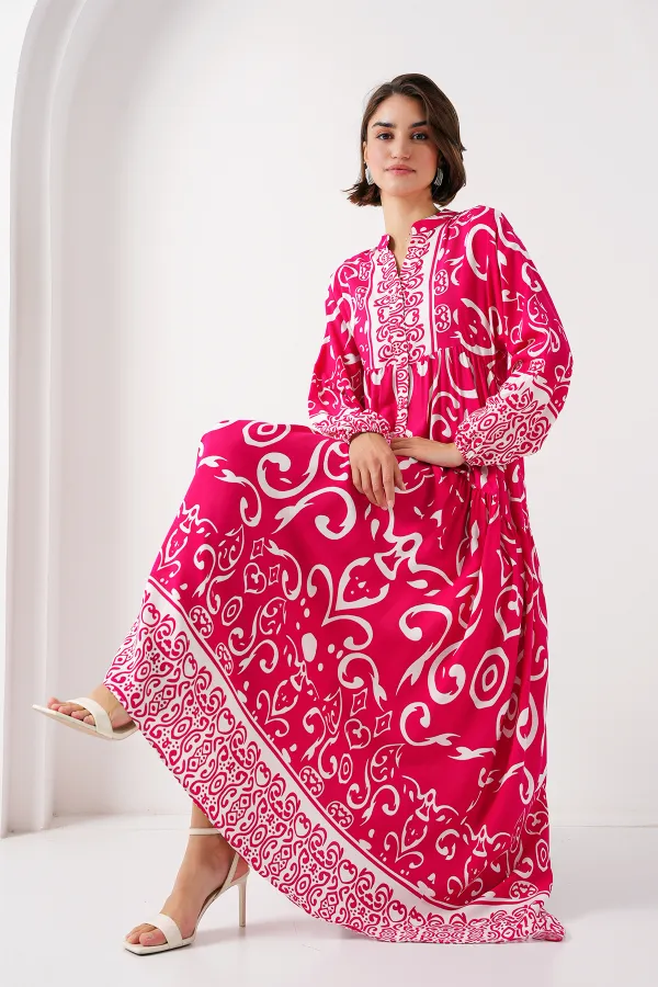 Robe hijab à motifs authentiques 2423 - L. Fuchsia